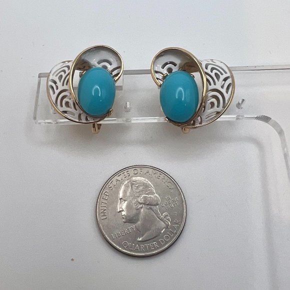 Crown Trifari  Brooch and CLIP Earrings White Art Deco Filigree Blue Stone - Picture 6 of 8